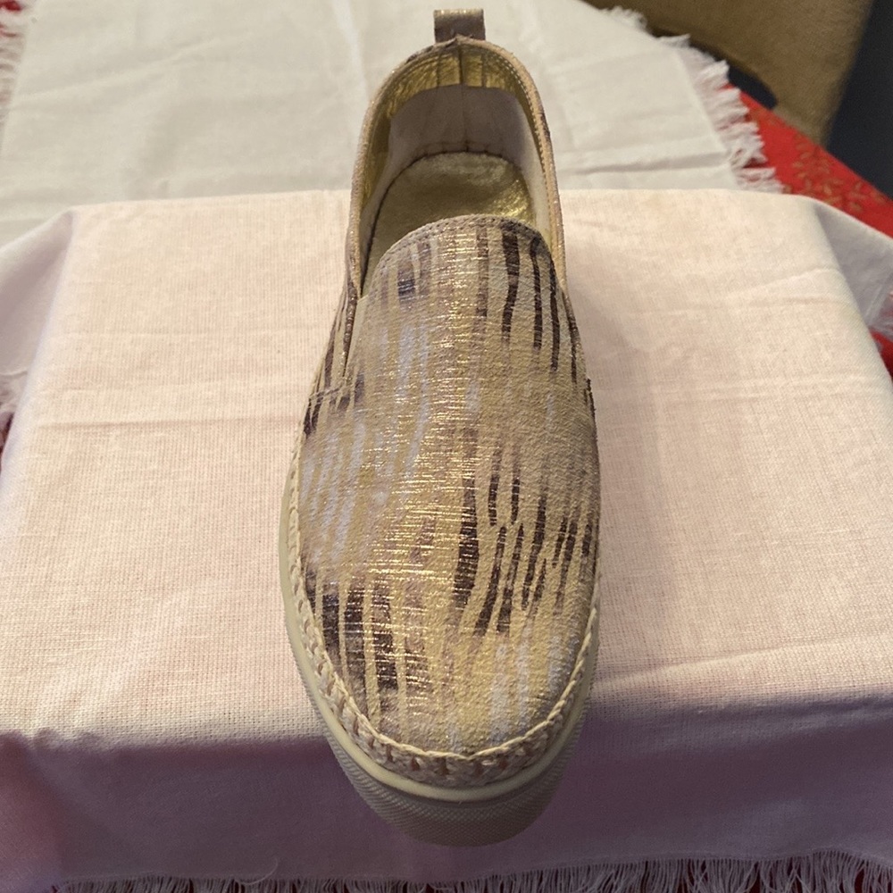 Gold brown and beige loafers